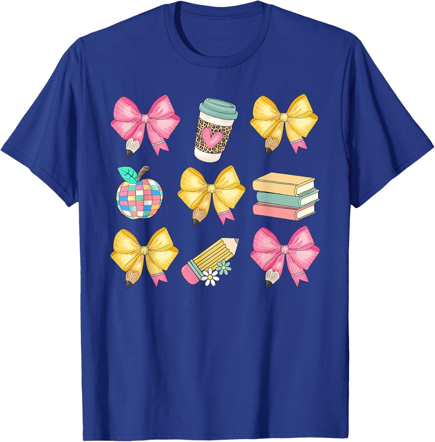 Coquette Bow Pencil Teacher Student First Day Back To School T-Shirt - T-Shirt | Royal
