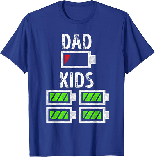 Dad of Four Low Battery Funny Father of 4 Kids Dad T-Shirt - T-Shirt | Royal
