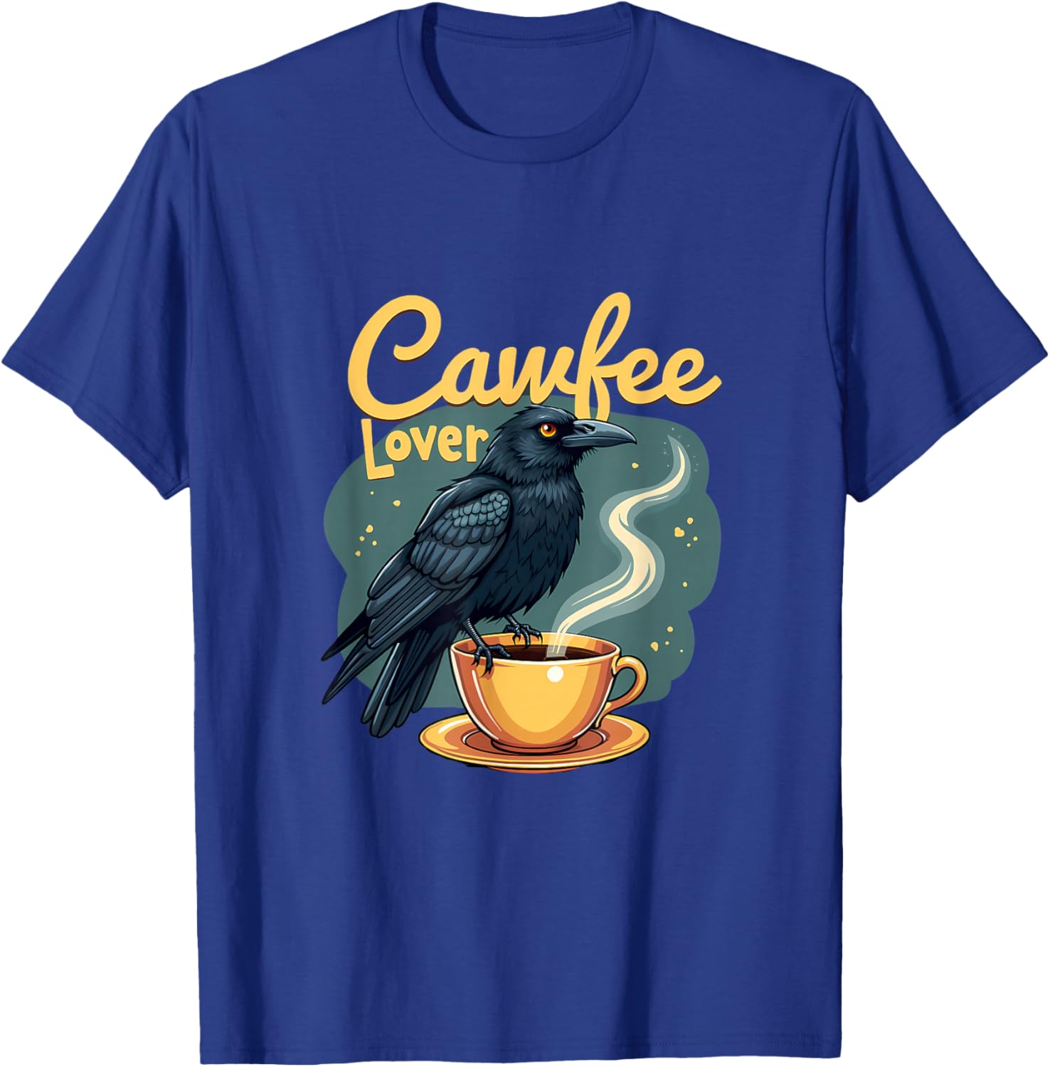 Cawfee Lover Raven Crow With Coffee Cup T-Shirt - T-Shirt | Royal