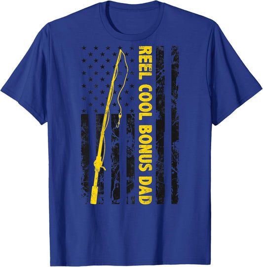Reel cool Bonus Dad Fishing American Flag gift Fisherman Dad T-Shirt - T-Shirt | Royal