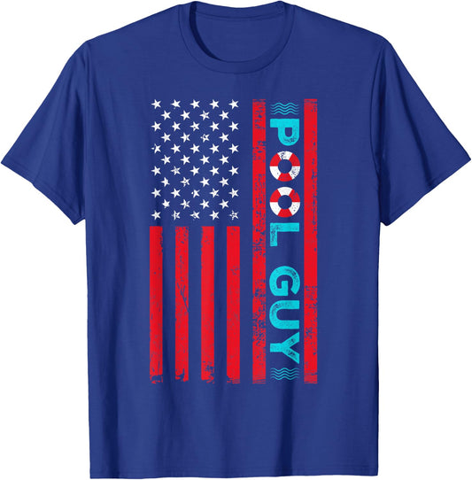 Pool Guy America Flag Maintenance Swimming Pool T-Shirt - T-Shirt | Royal
