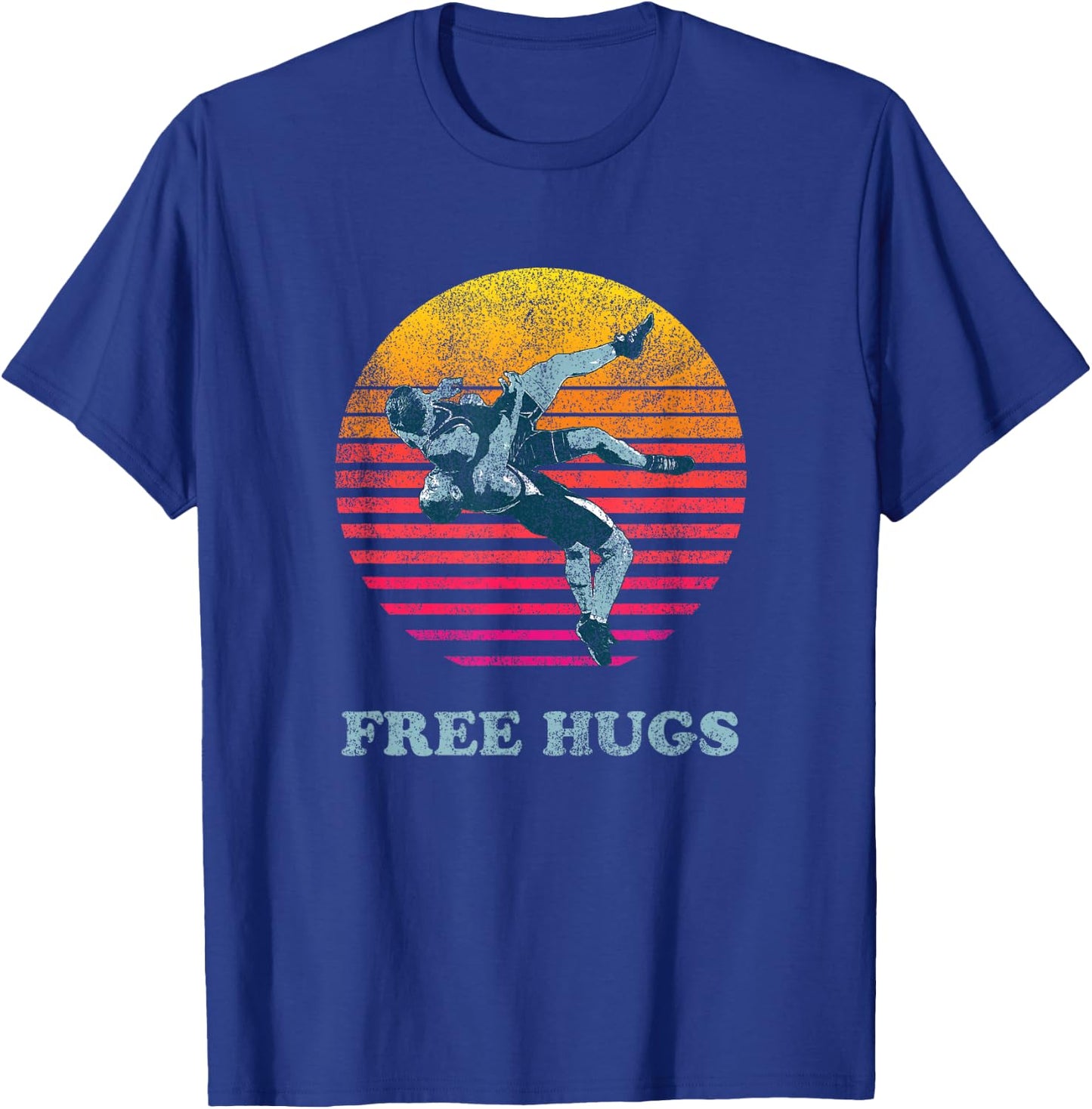 Retro Vintage Faded Cracked 70 80s Style Free Hugs Wrestling T-Shirt - T-Shirt | Royal