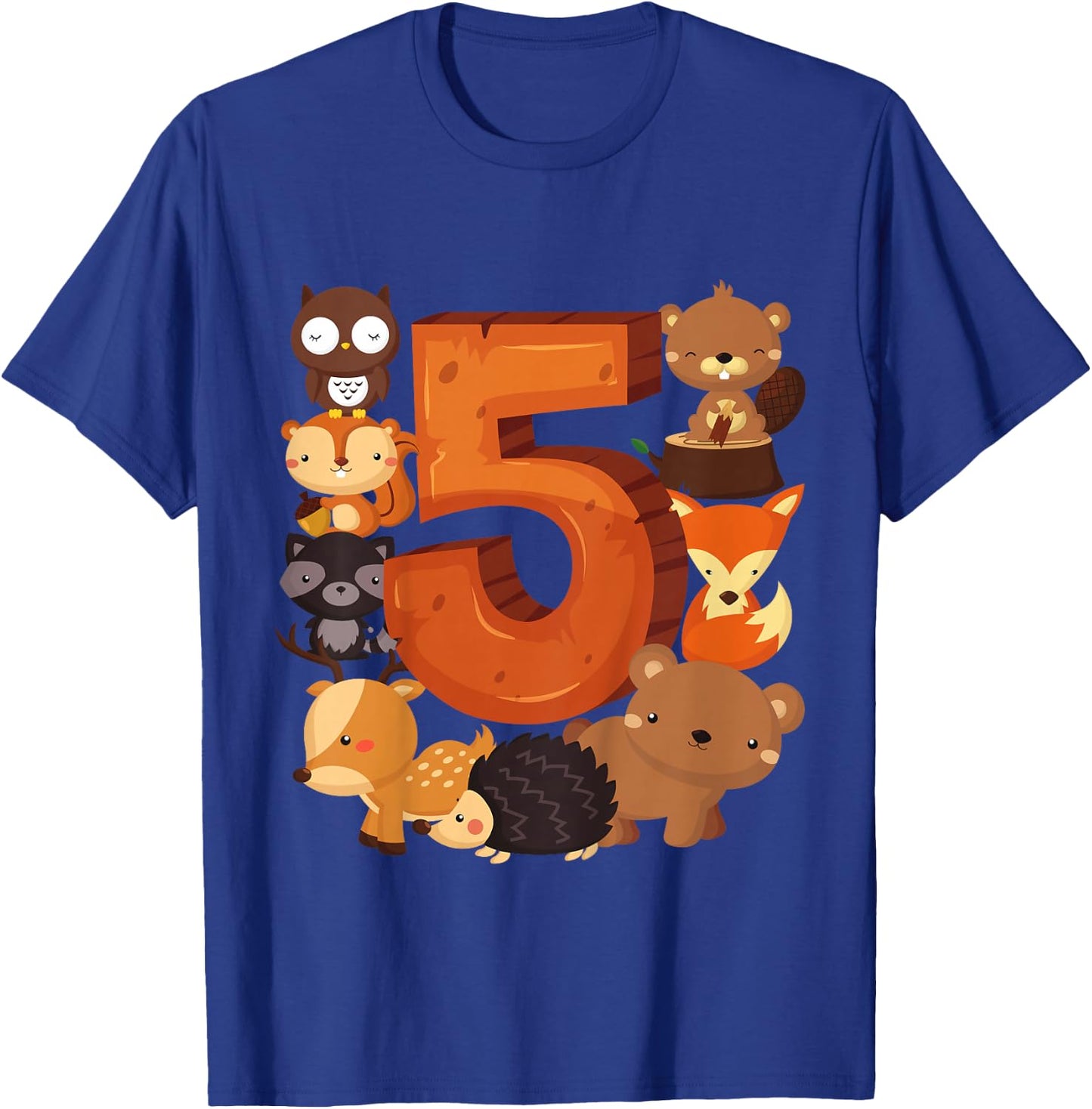 5 Year Old Woodland Animal Birthday Party Forest 5th Gift T-Shirt - T-Shirt | Royal