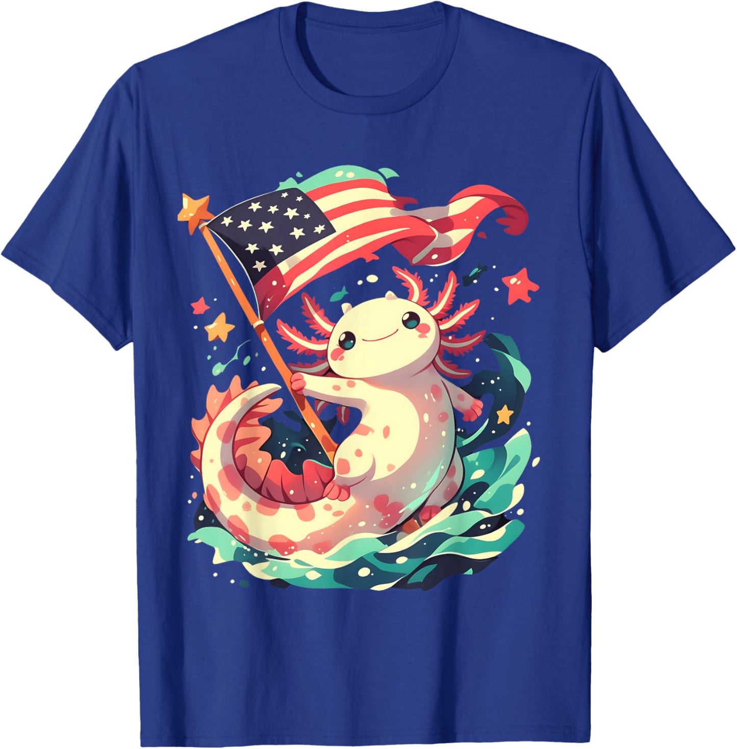 Axolotl American Flag T-Shirt - T-Shirt | Royal