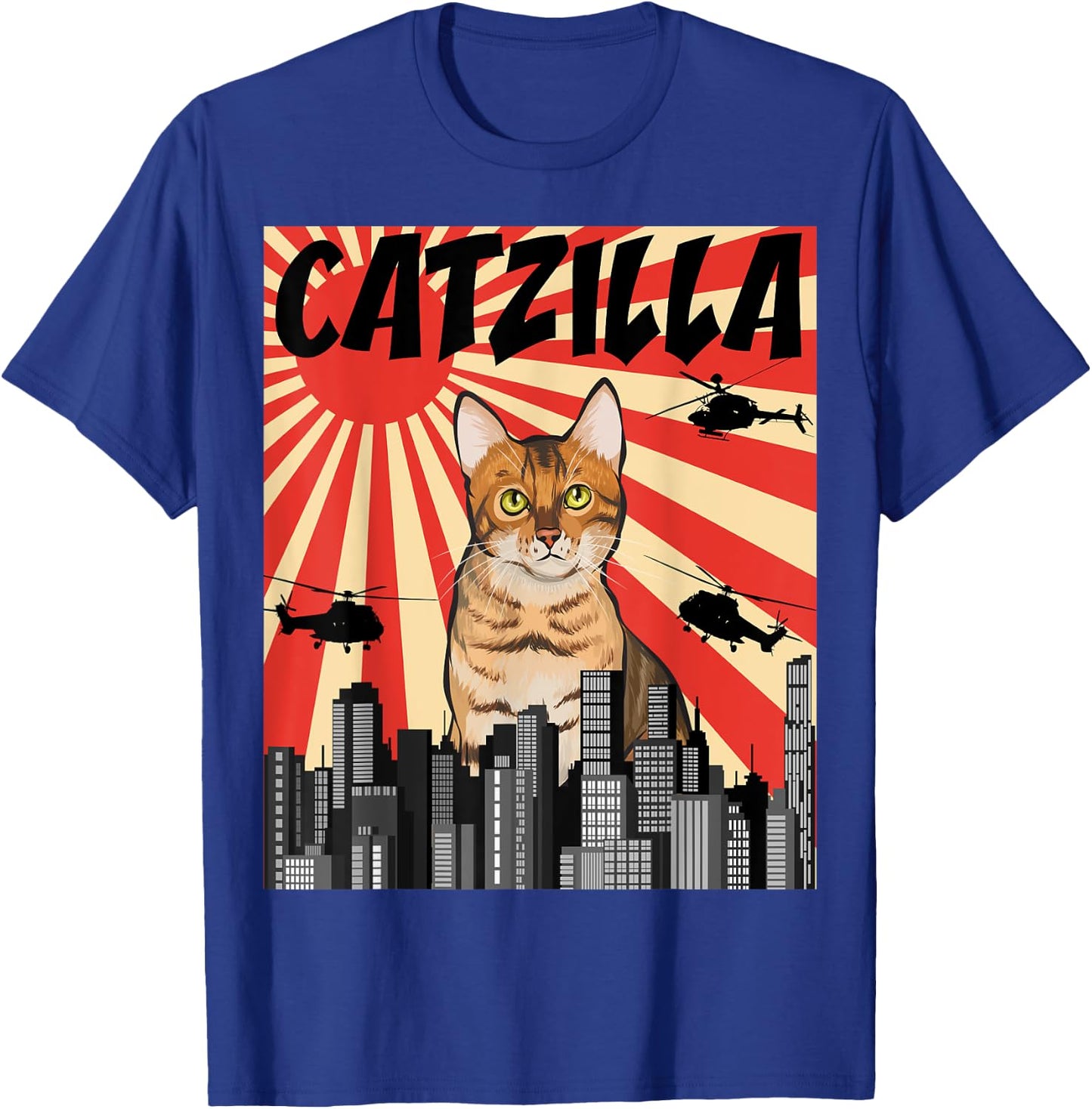 Funny Retro Japanese Catzilla Bengal Cat T-Shirt - T-Shirt | Royal