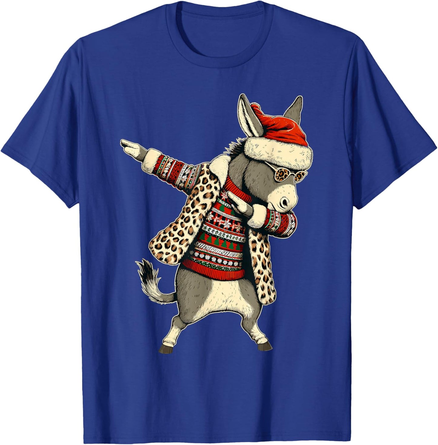 Donkey Leopard Print Dabbing Santa Hat Christmas Pajama Love T-Shirt - T-Shirt | Royal