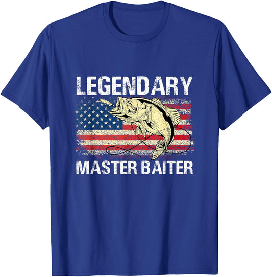 Legendary Master Baiter Funny Fishing Gift American Flag T-Shirt - T-Shirt | Royal