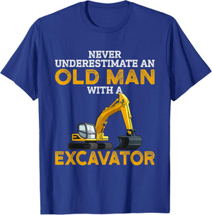 Never Underestimate an Old Man with an Excavator funny Gift T-Shirt - T-Shirt | Royal