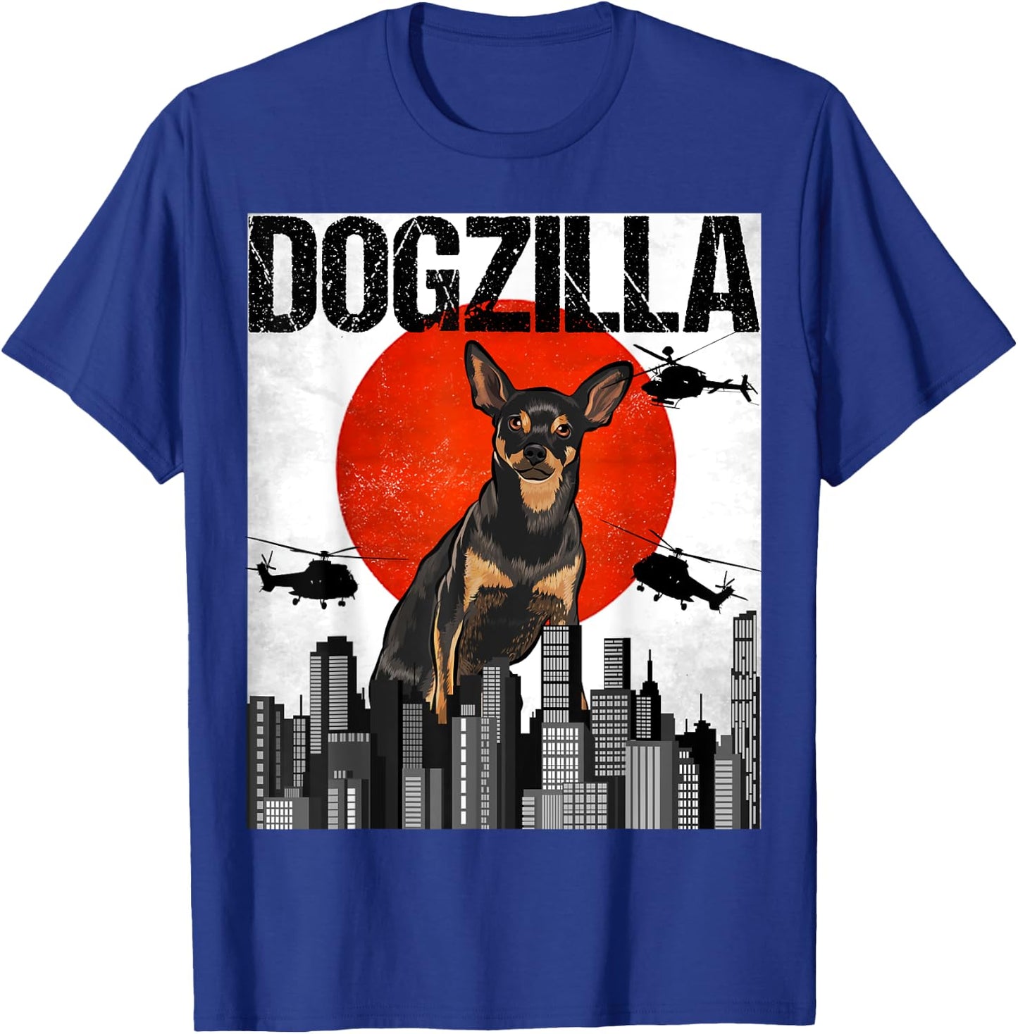 Funny Vintage Japanese Dogzilla Miniature Pinscher T-Shirt - T-Shirt | Royal