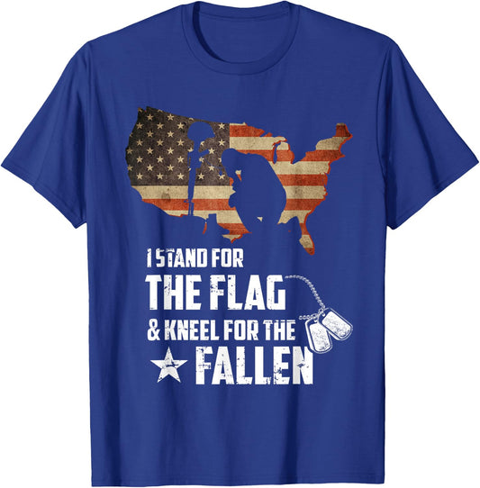 I Stand For The Flag And Kneel For The Fallen USA Veteran T-Shirt - T-Shirt | Royal