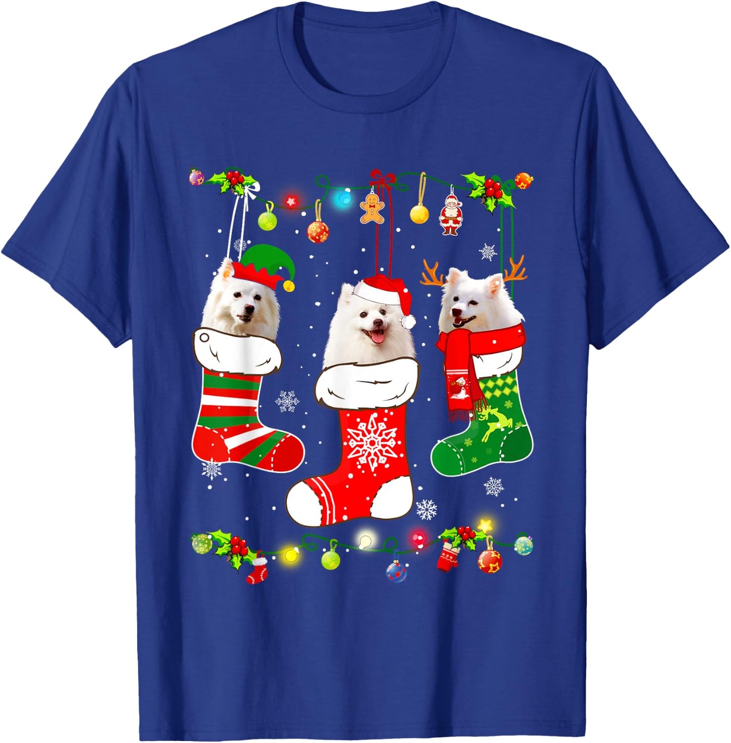 American Eskimo Christmas Lights Funny Puppy Xmas Dog Lover T-Shirt - T-Shirt | Royal