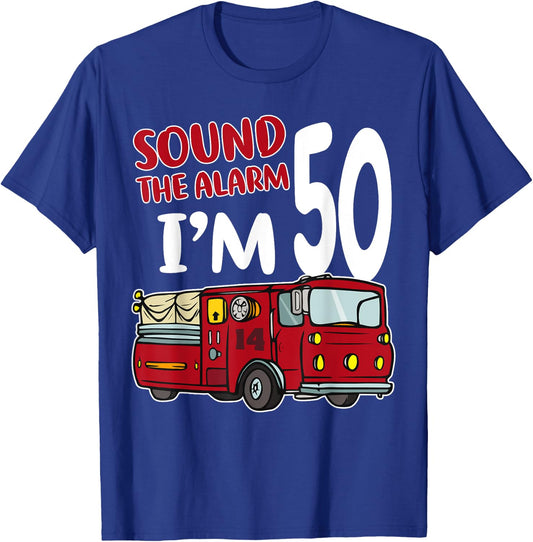 Fire Truck 50th Birthday Fireman Firefighter 50 Year Old T-Shirt - T-Shirt | Royal