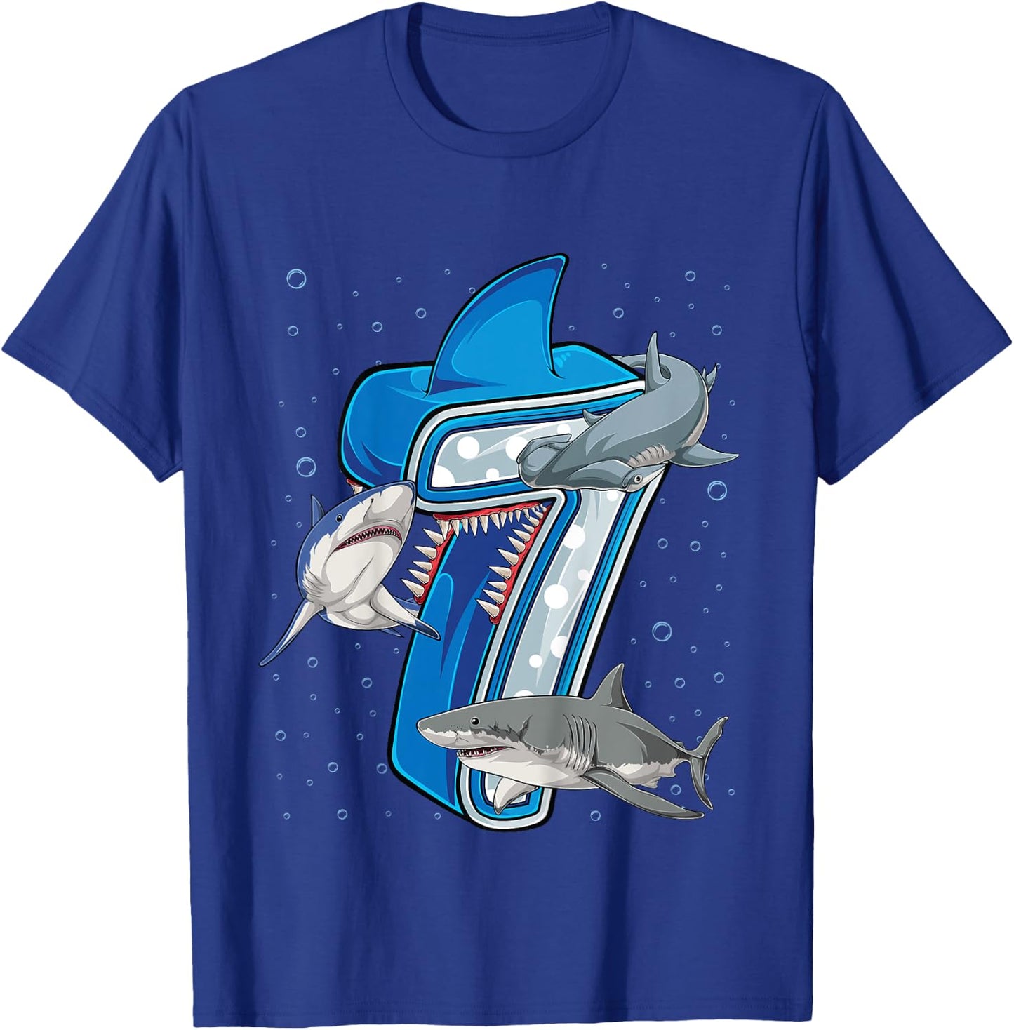 Kids 7th Birthday Boys Shark 7 years Old Ocean Shark B-day T-Shirt - T-Shirt | Royal