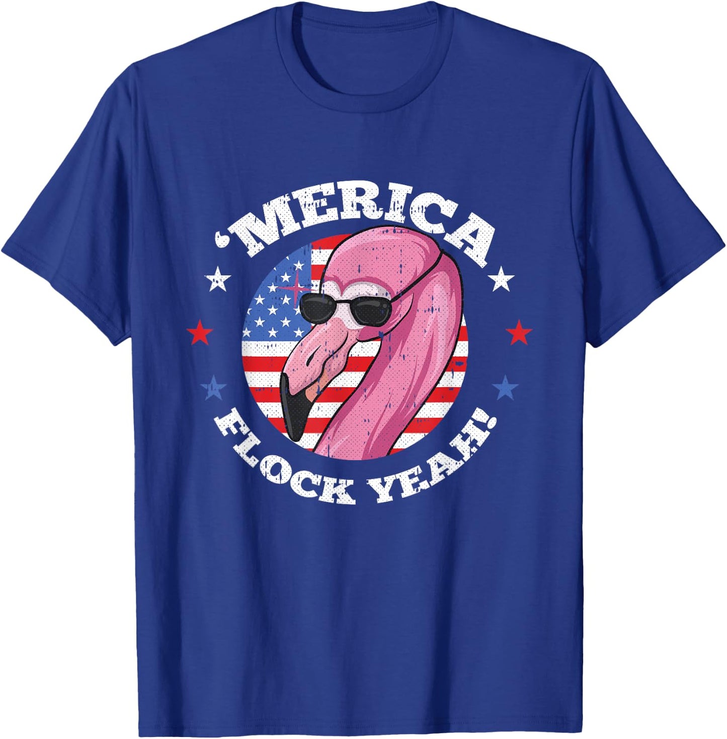 Merica 4th Of July Flamingo Flock Patriotic American Flag T-Shirt - T-Shirt | Royal