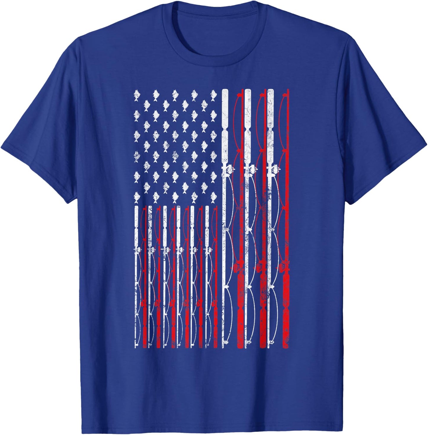 Fishing Rod American Flag Funny Vintage Fishing Small T-Shirt - T-Shirt | Royal