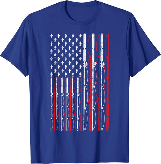 Fishing Rod American Flag Funny Vintage Fishing Small T-Shirt - T-Shirt | Royal