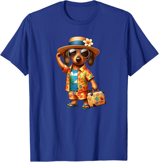 Funny Dachshund Doxie Dog Hawaiian Outfit Men Women Kids T-Shirt - T-Shirt | Royal