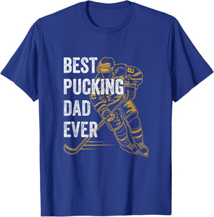 Vintage Best Pucking Dad Ever Retro Funny Hockey Father T-Shirt - T-Shirt | Royal