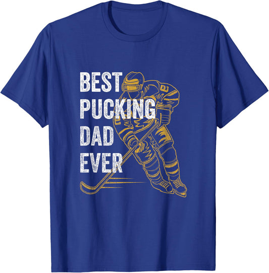 Vintage Best Pucking Dad Ever Retro Funny Hockey Father T-Shirt - T-Shirt | Royal