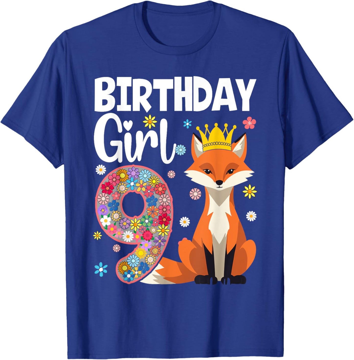 Fox Animal Lovers 9th Birthday Girl Fox B-day 9 year old T-Shirt - T-Shirt | Royal