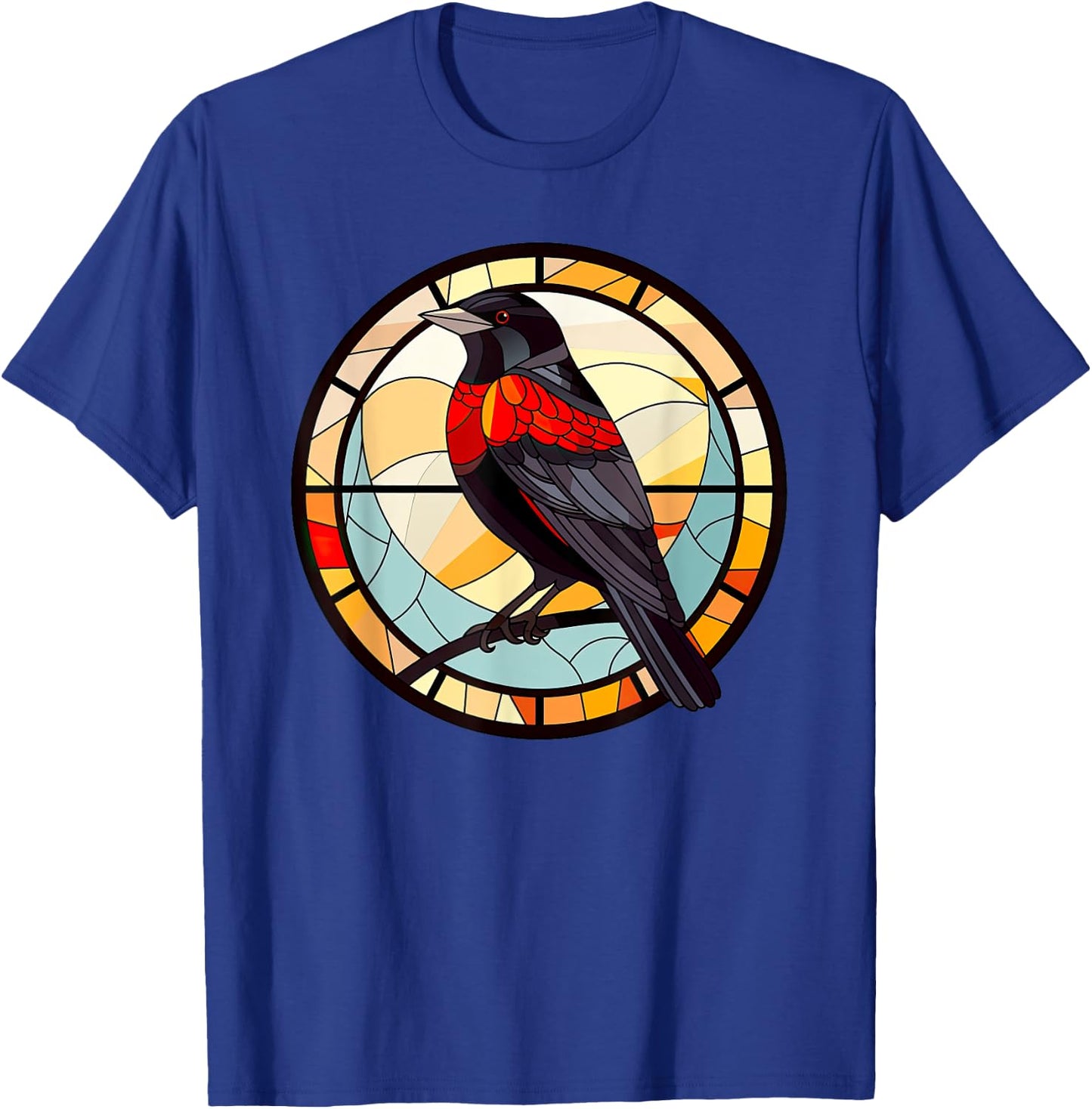 Red Winged Blackbird StainedGlass Red-Winged Blackbird Lover T-Shirt - T-Shirt | Royal