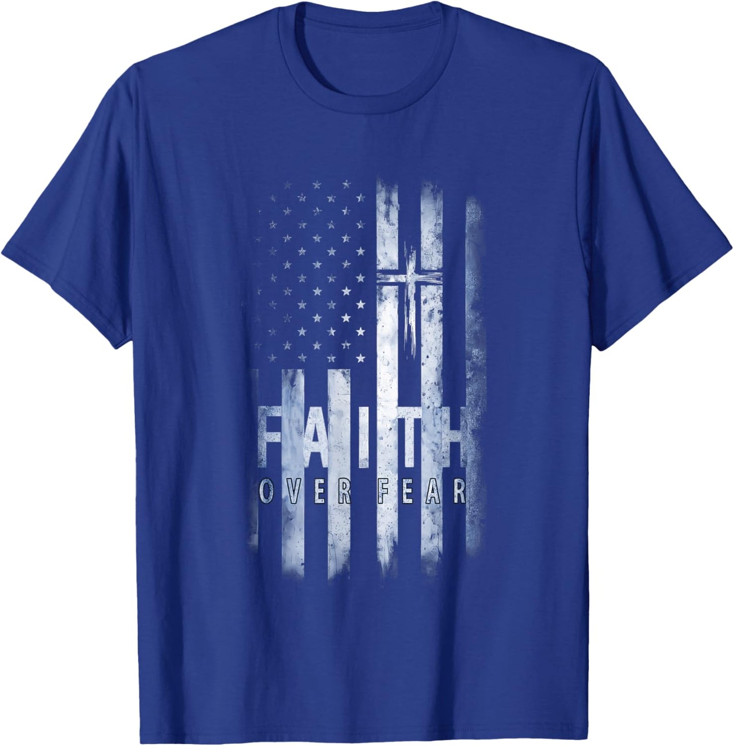 Patriotic USA American Flag Faith Over Fear Prayer Kids Men T-Shirt - T-Shirt | Royal