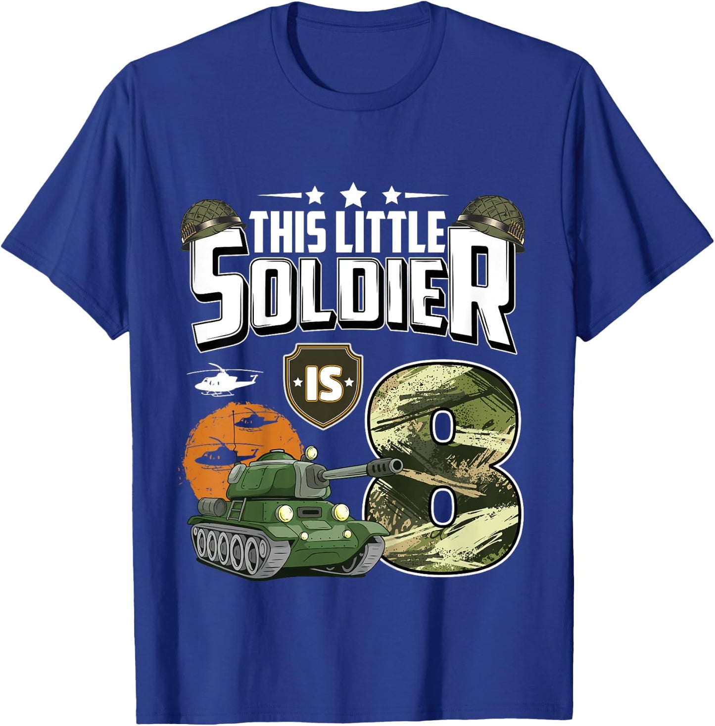 Kids 8 Year Old Soldier 8th Birthday Military Themed Camo boys T-Shirt - T-Shirt | Royal
