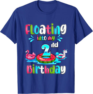 Floating Into My 2nd Birthday Pool Party Float 2 Years Old T-Shirt - T-Shirt | Royal
