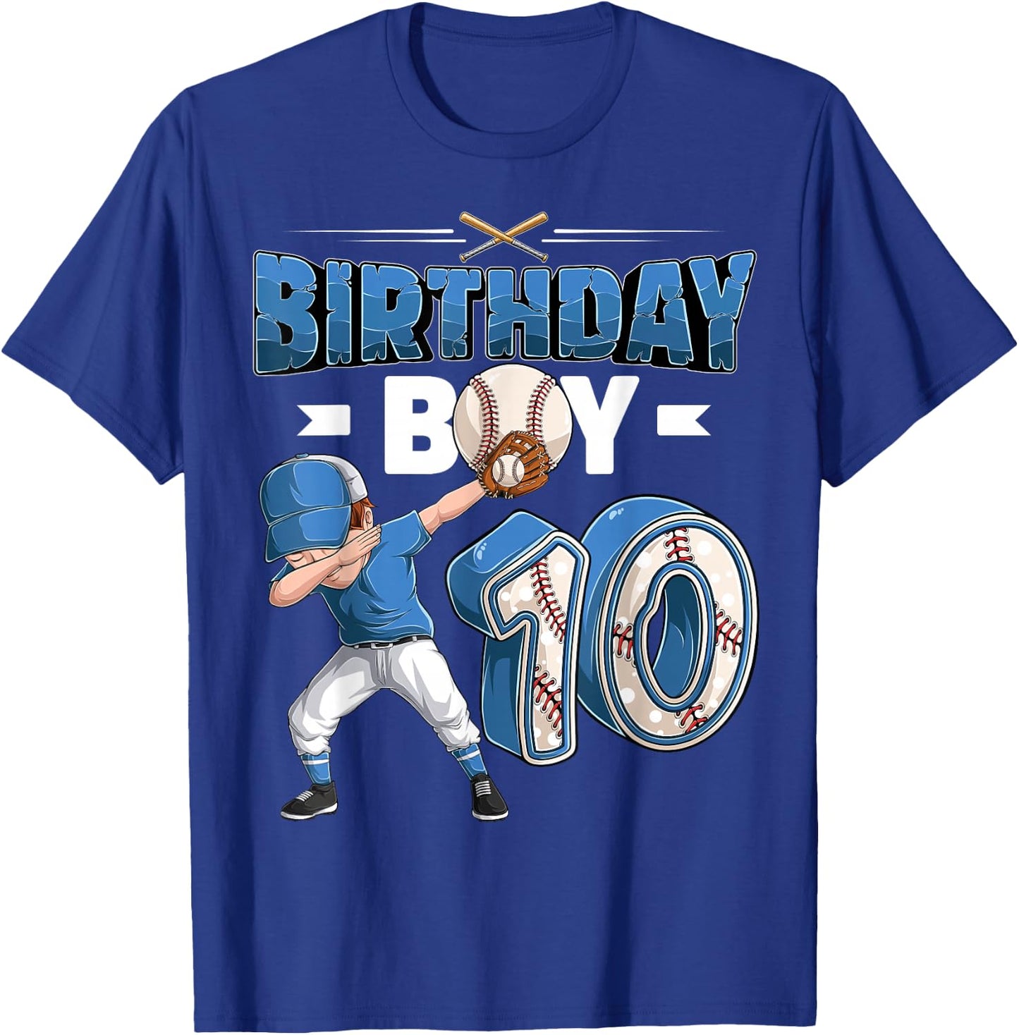 Dabbing boy 10 Year Old Baseball Player 10th Birthday Party T-Shirt - T-Shirt | Royal