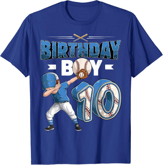 Dabbing boy 10 Year Old Baseball Player 10th Birthday Party T-Shirt - T-Shirt | Royal