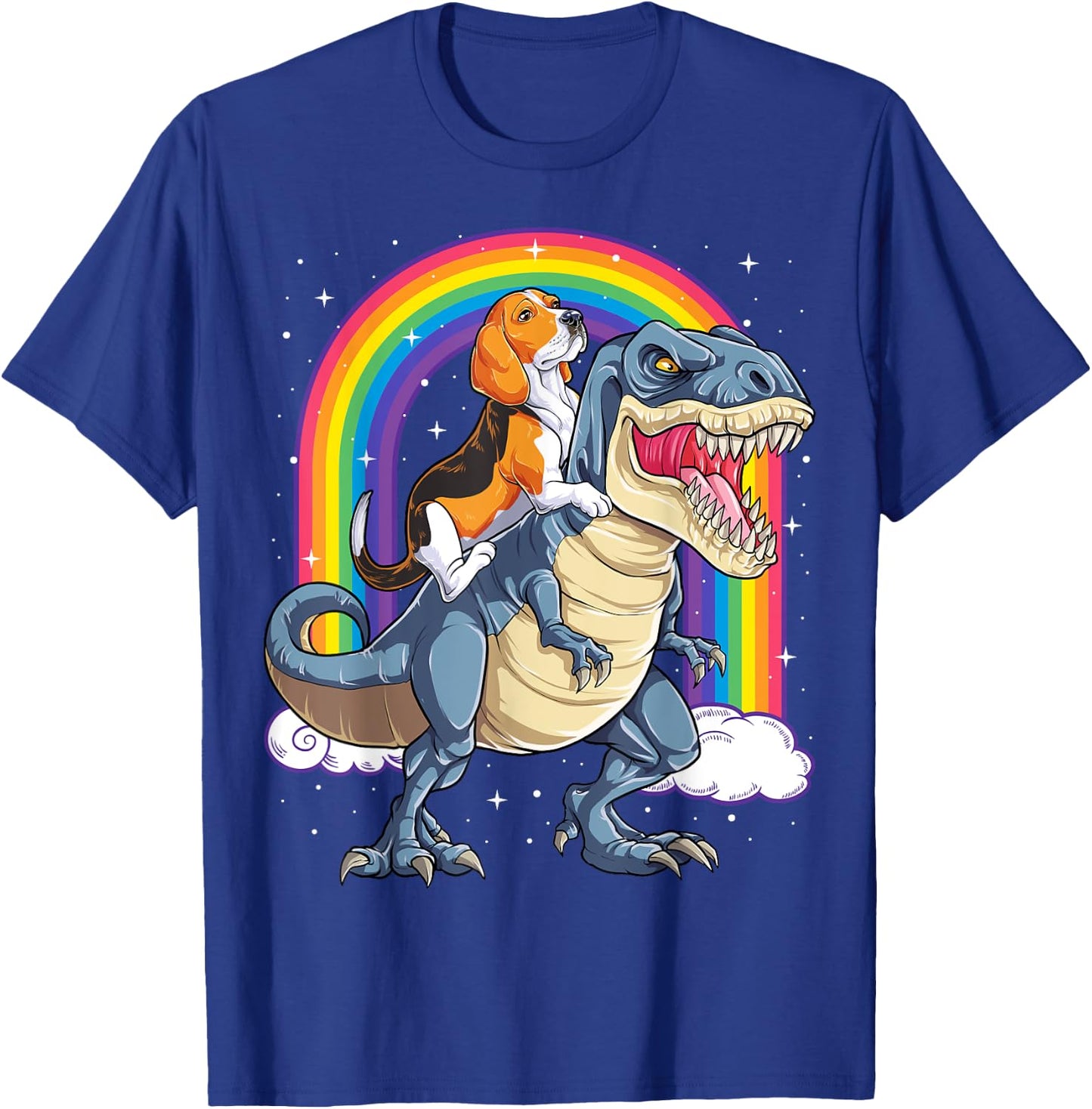 Beagle Riding Dinosaur T-rex Gifts Boys Kids Men Rainbow T-Shirt - T-Shirt | Royal