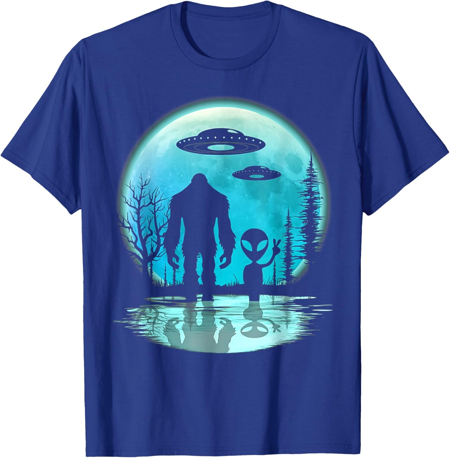 Alien And Bigfoot Moon T-Shirt - T-Shirt | Royal