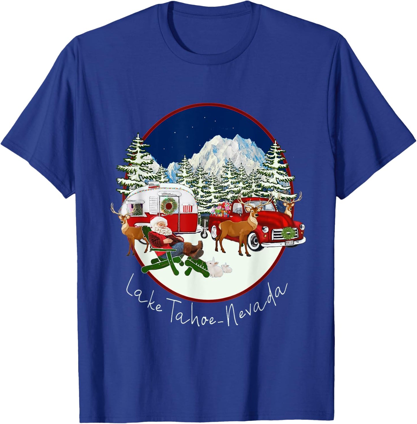 Lake Tahoe Nevada Mountain Santa Christmas Snow Fun Souvenir T-Shirt - T-Shirt | Royal
