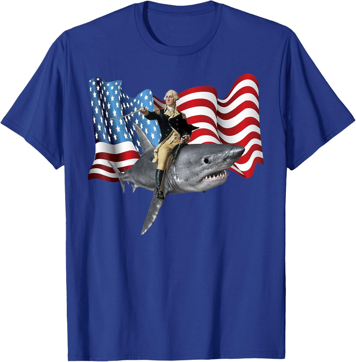 4th of July Washington Riding A Shark Patriotic Gift T-Shirt - T-Shirt | Royal