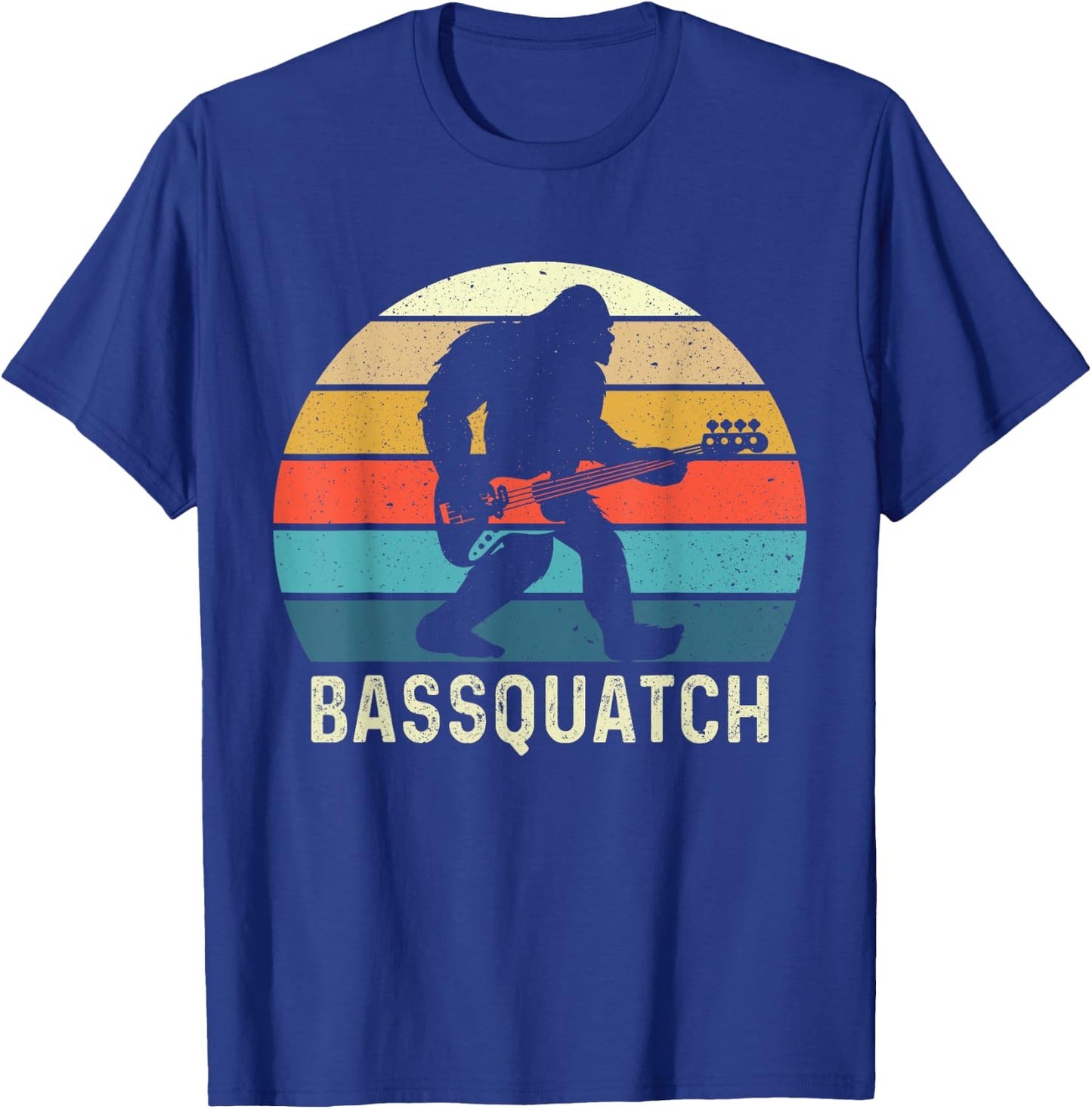 Bassquatch! Funny Bigfoot Guitar Outdoor Retro , Small, Black T-Shirt - T-Shirt | Royal