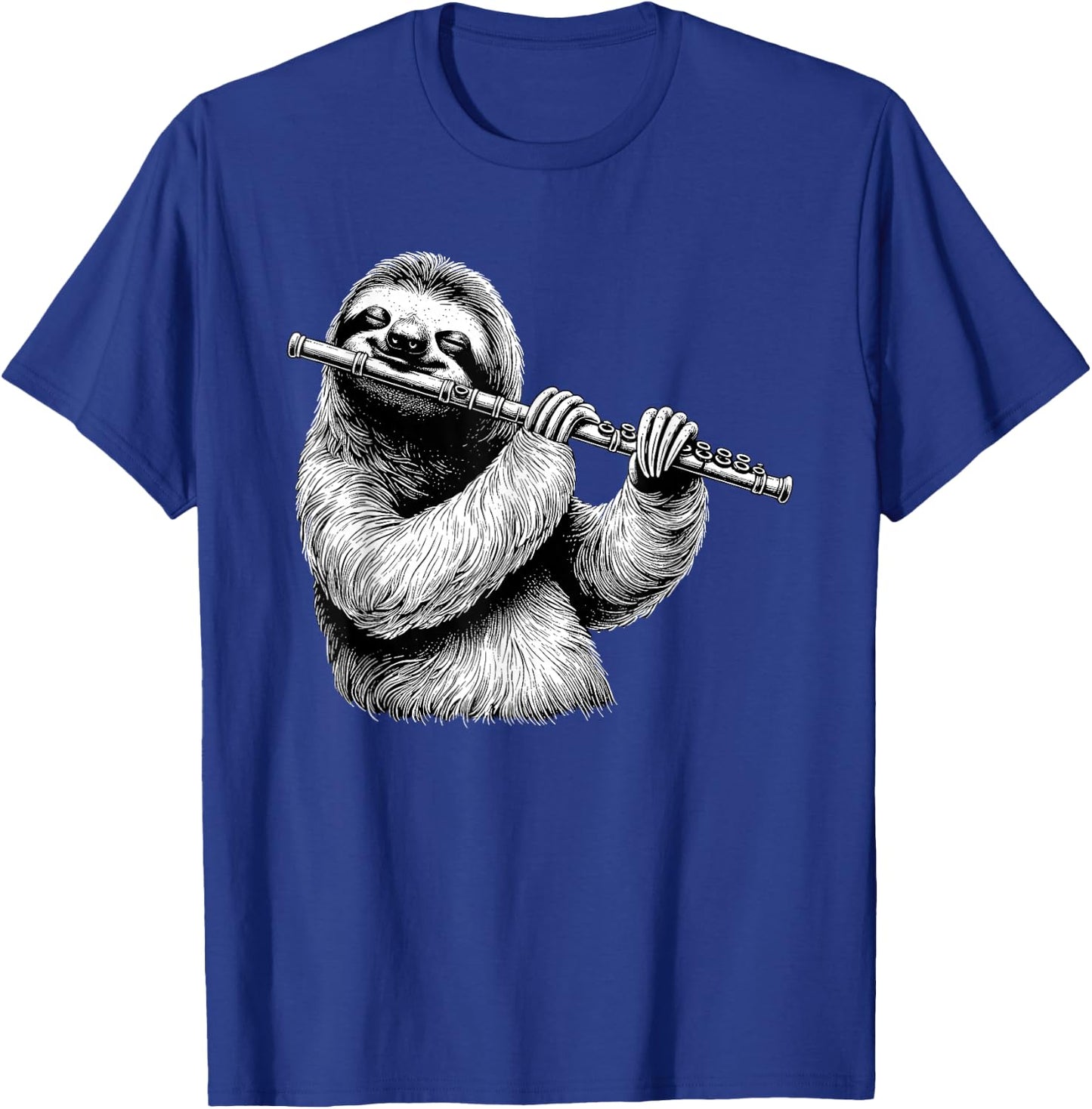 Sloth Playing Flute Flutist Player Instrument Musician T-Shirt - T-Shirt | Royal