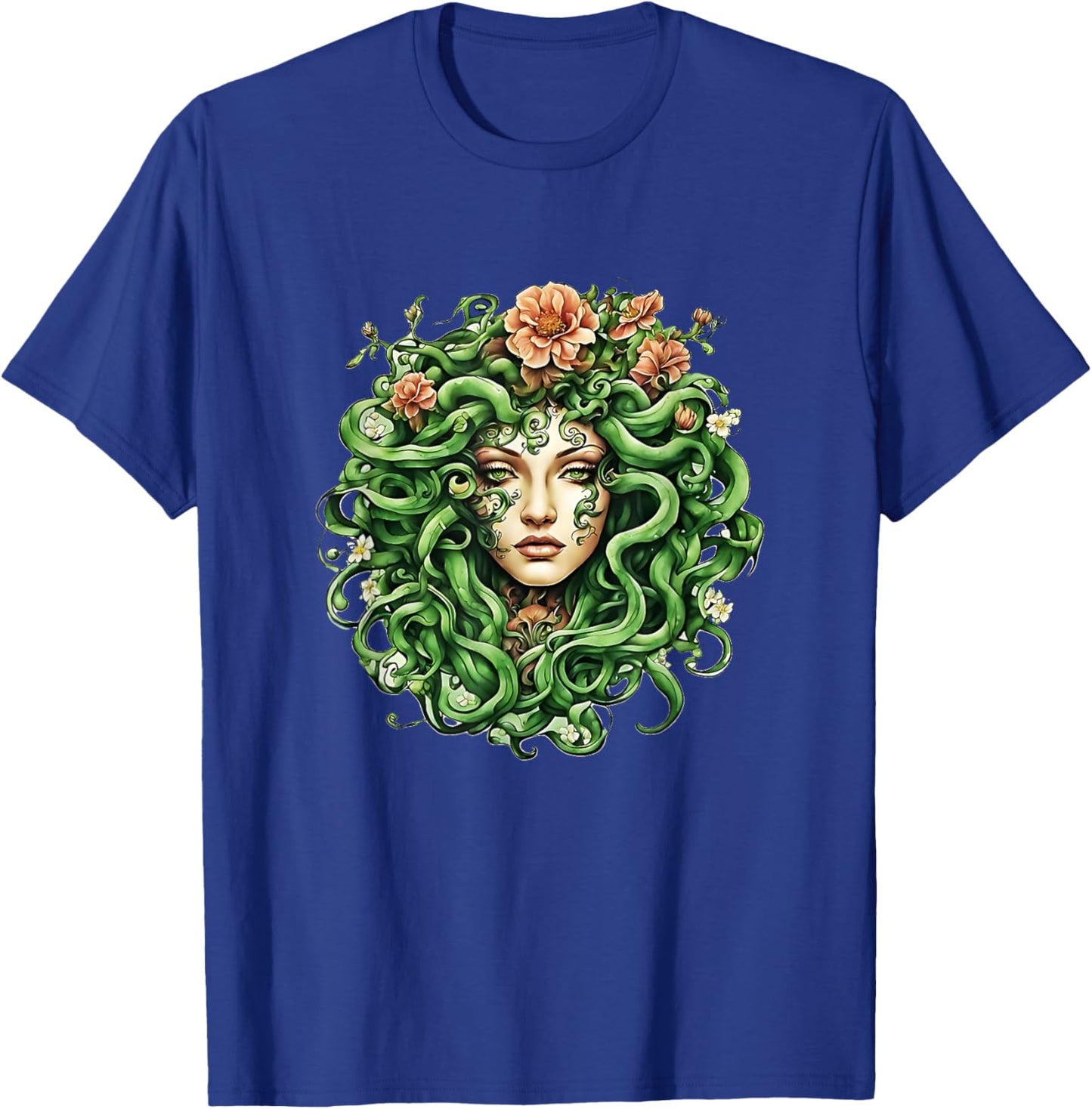 Head of Medusa with flowers Gift Men Women T-Shirt - T-Shirt | Royal
