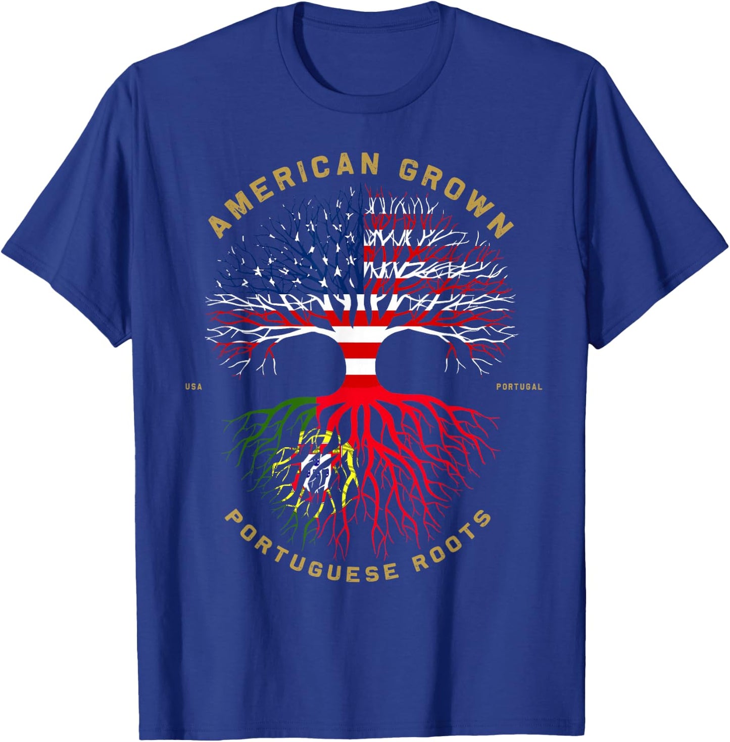 American Grown with Portuguese Roots Tree USA Flag Gifts T-Shirt - T-Shirt | Royal