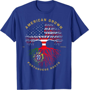 American Grown with Portuguese Roots Tree USA Flag Gifts T-Shirt - T-Shirt | Royal