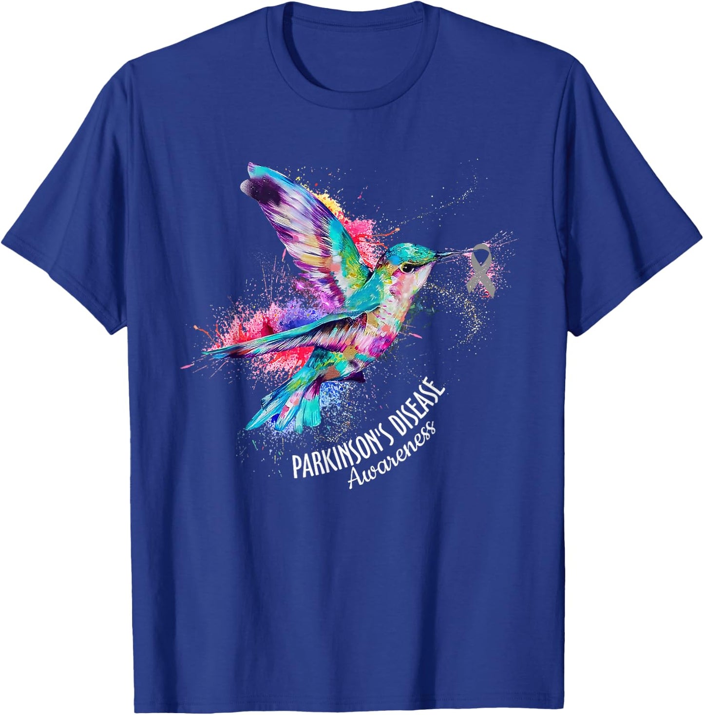 Hummingbird Parkinson's Disease Awareness Gray Ribbon T-Shirt - T-Shirt | Royal