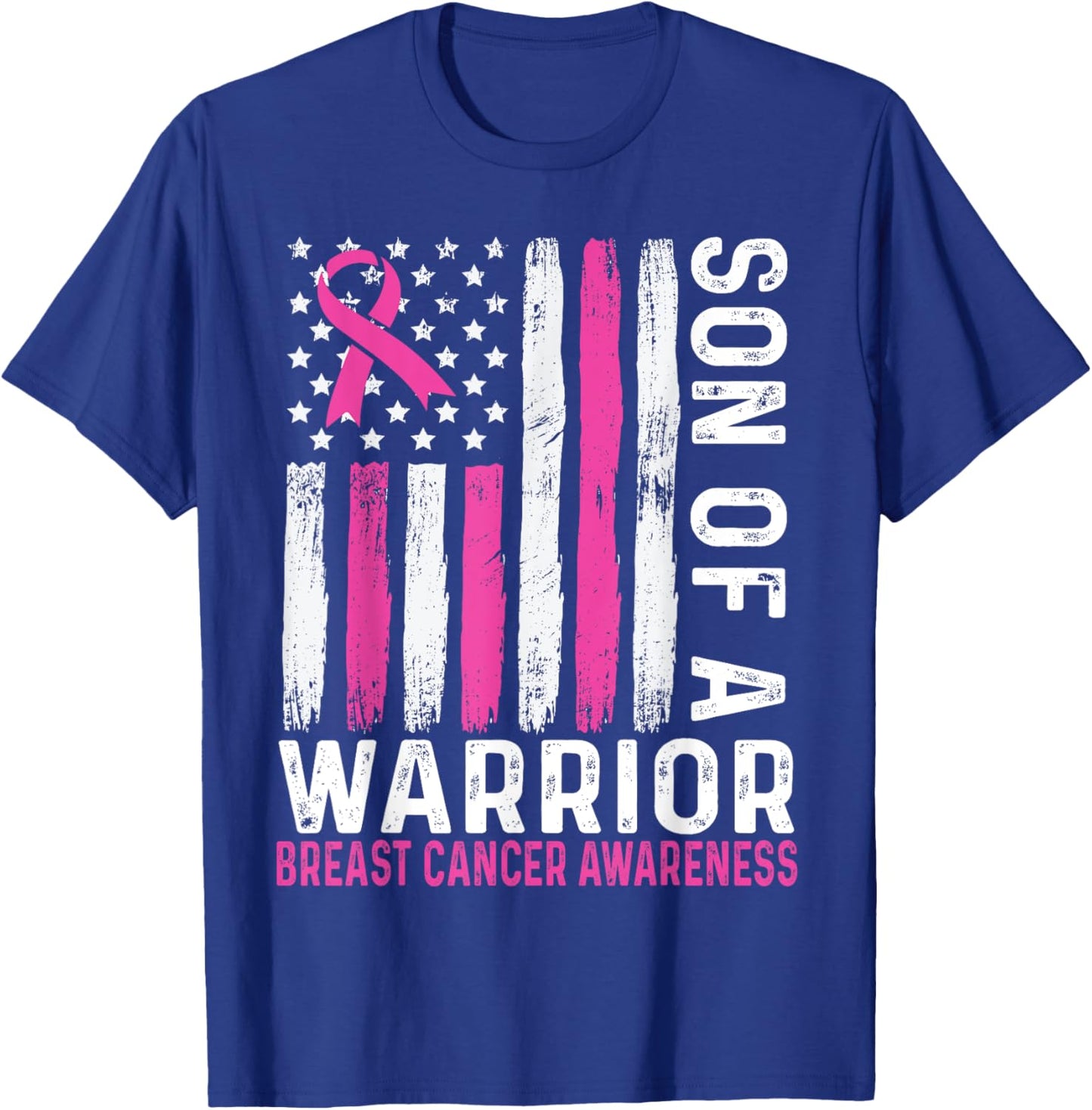 Son of a Warrior Cancer USA American Flag Breast Cancer Kids Men T-Shirt - T-Shirt | Royal
