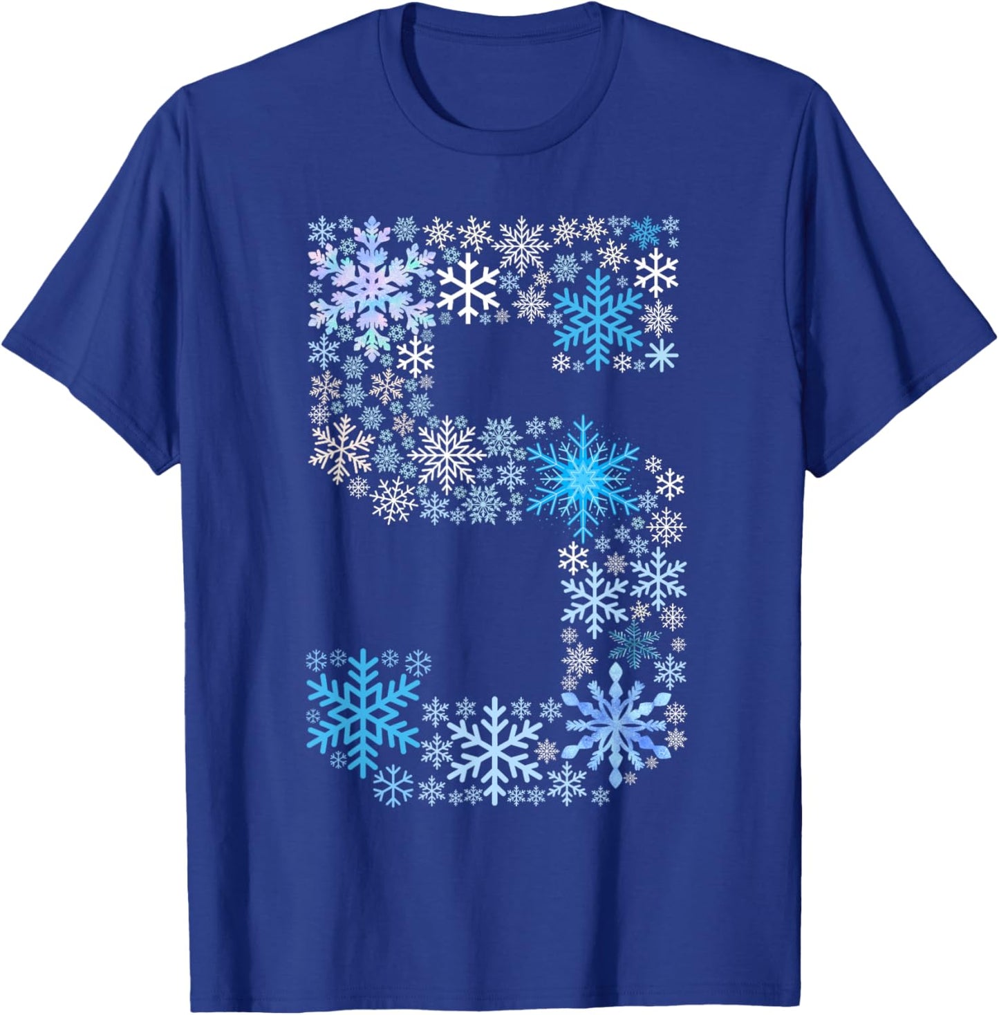 Fun 5th Birthday Christmas Snow Themed 5 Year Old Kids Girls T-Shirt - T-Shirt | Royal