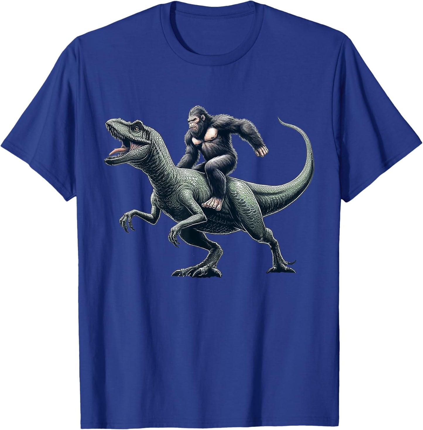 Bigfoot Riding Dinosaur T Rex Funny Gift Women Boys T-Shirt - T-Shirt | Royal