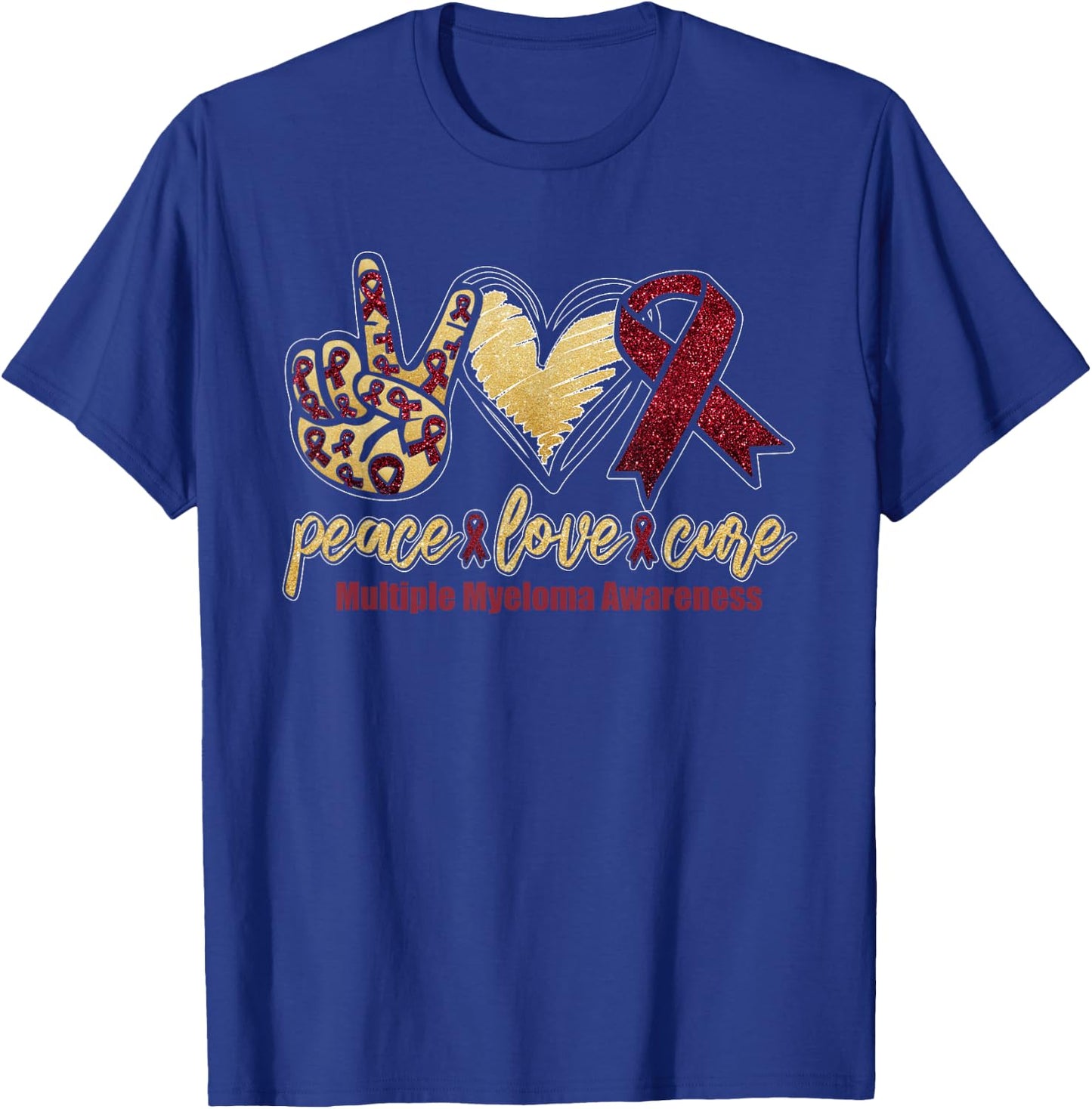 Peace. Love. Cure. | Multiple Myeloma Awareness Month T-Shirt - T-Shirt | Royal
