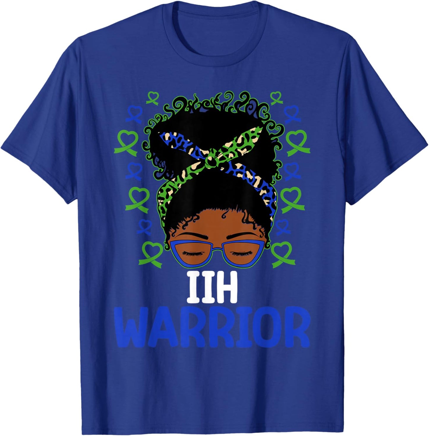 IIH Awareness IIH Warrior Afro Messy Bun T-Shirt - T-Shirt | Royal