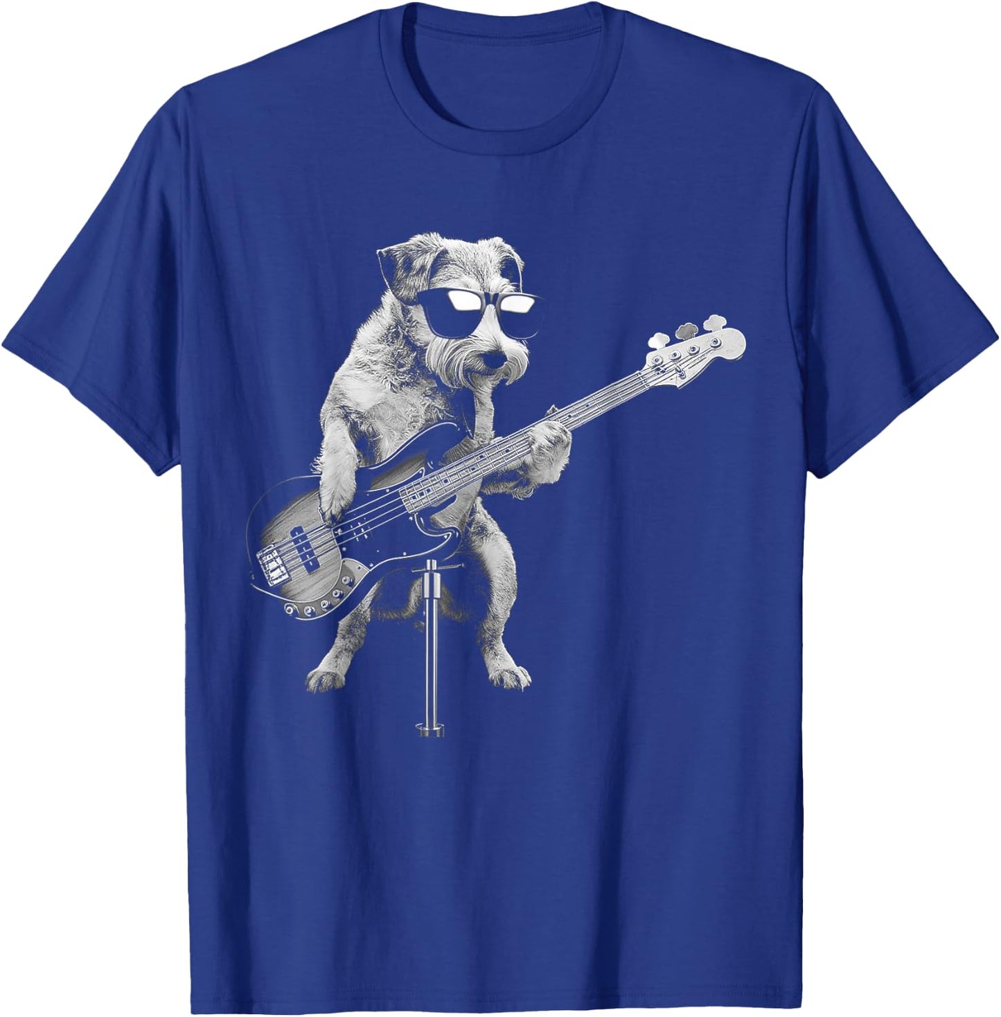 Guitarist Dog Playing Bass Guitar - Funny Guitar Dog T-Shirt - T-Shirt | Royal