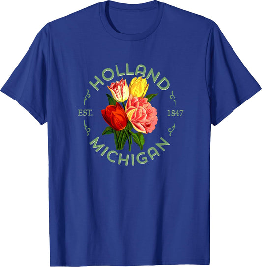 Holland Michigan Botanical Tulip Floral Women Girls Gardener T-Shirt - T-Shirt | Royal