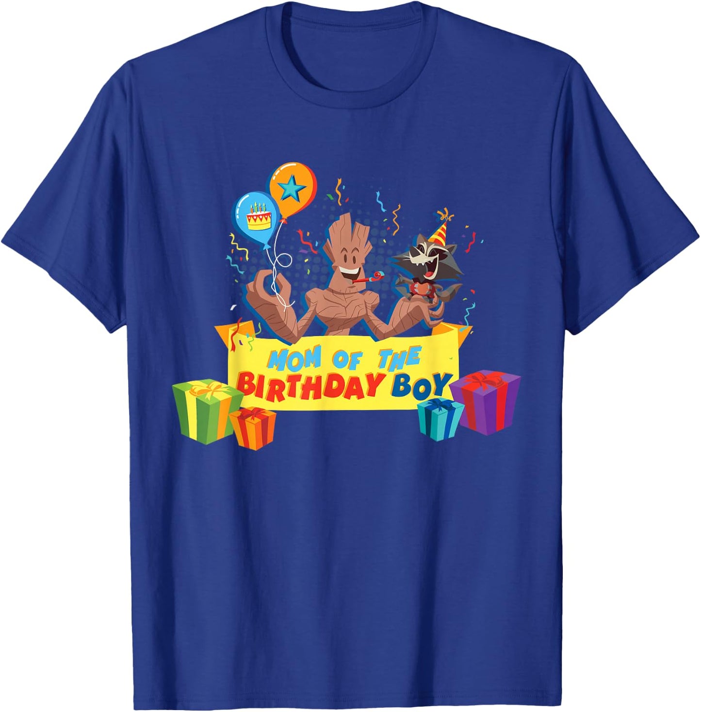 Marvel Rocket & Groot Family Party Mom of the Birthday Boy T-Shirt - T-Shirt | Royal