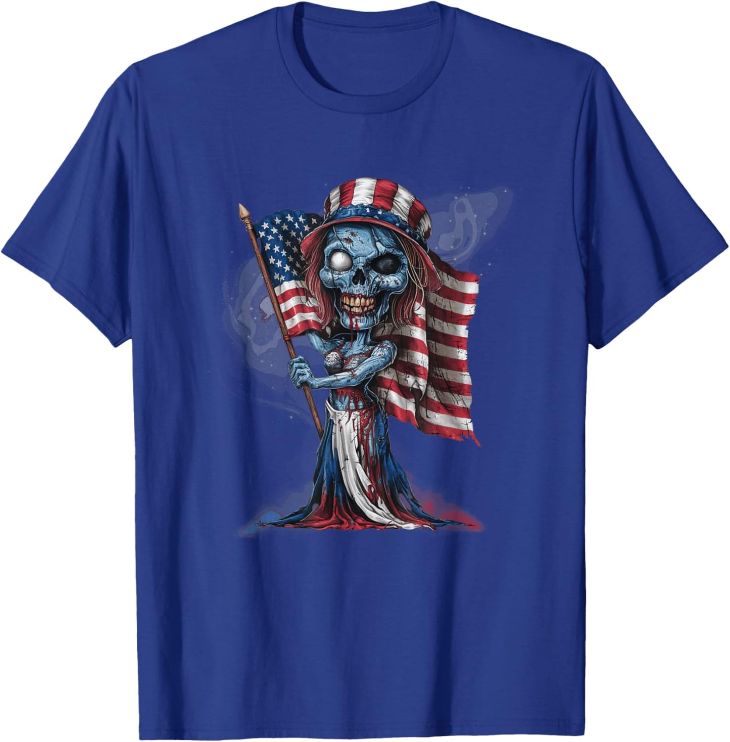 Patriotic Skeleton Halloween American Flag Gothic Horror T-Shirt - T-Shirt | Royal