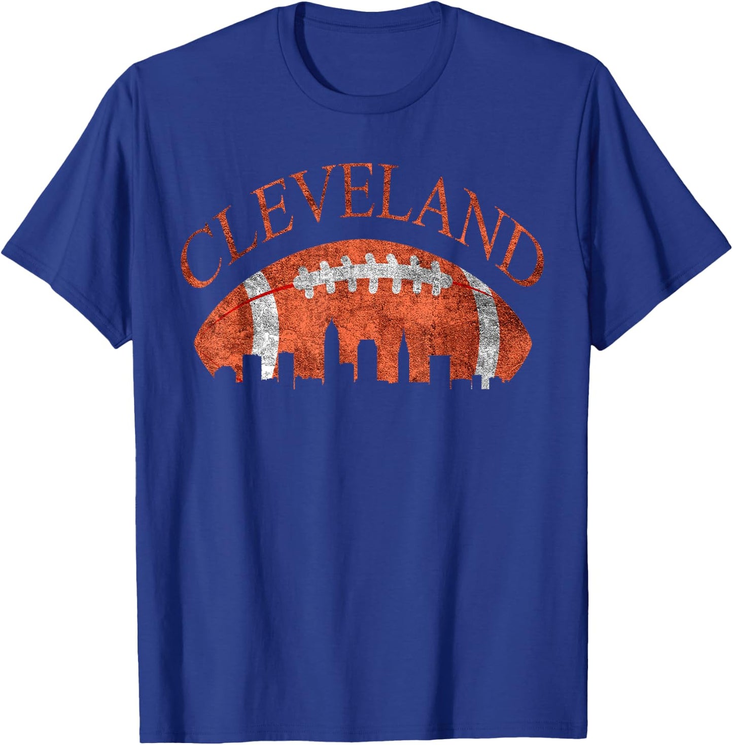 Vintage Downtown Cleveland Ohio Skyline Football Gift T-Shirt - T-Shirt | Royal